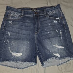 Distressed Denim Shorts - Blue